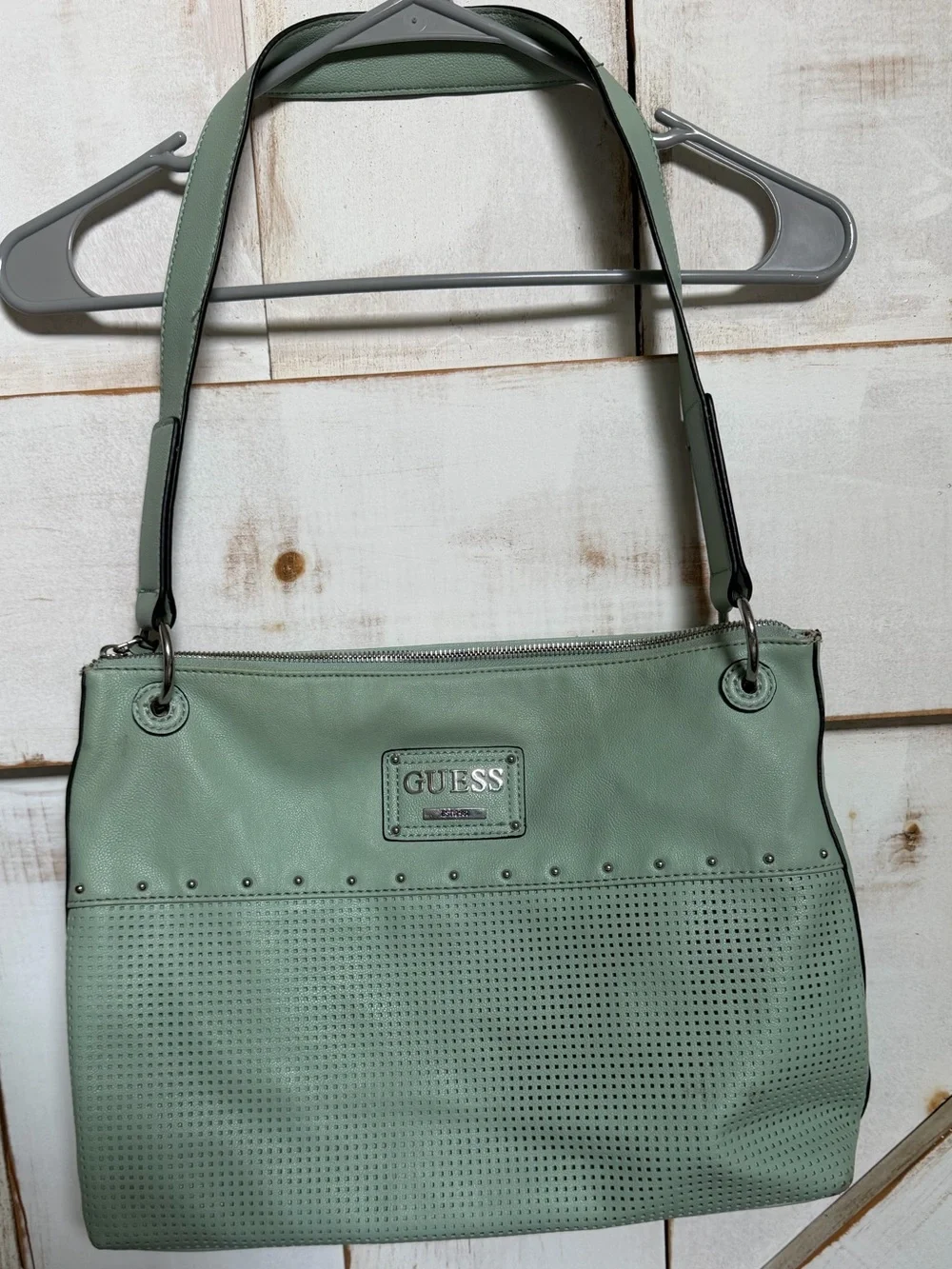 Y2K Guess Vintage Mint Green Perforated Shoulder Bag